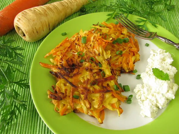 Pancakes with carrots and parsnips — Stock Photo, Image