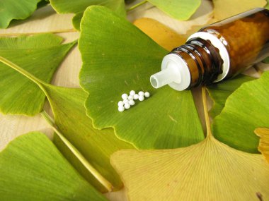 Ginkgo and homeopathic pills clipart