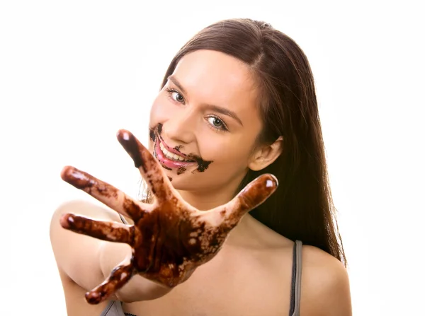 stock image Girl dirty in chocolate