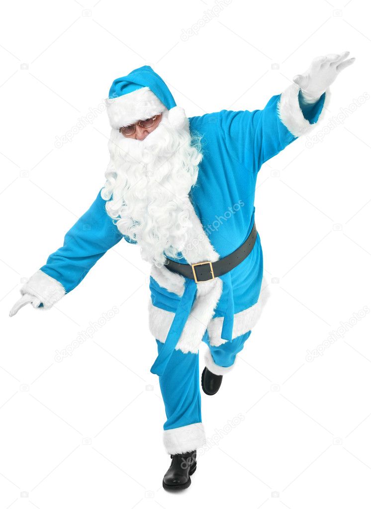 Funny pose of blue santa claus