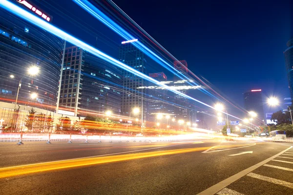Light trails on the street in beijing — Stock Photo, Image
