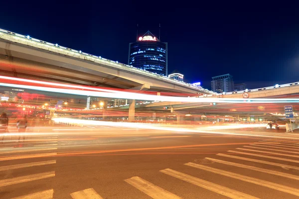 Light trails on the viaduct in beijing — Stock Photo, Image