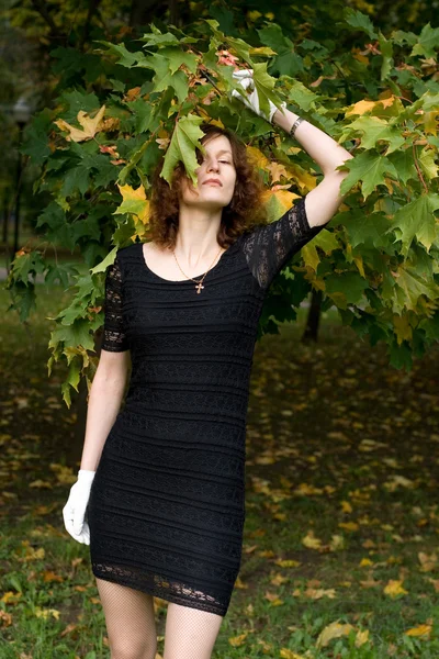 Sexy chica caminando en el parque de otoño — Foto de Stock