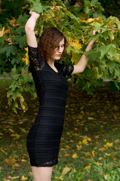 Menina sexy andando no parque de outono — Fotografia de Stock