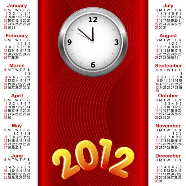 Calendario americano 2012 . — Vector de stock