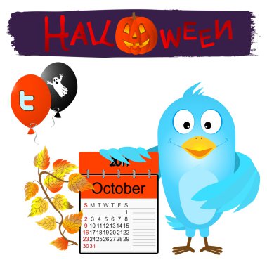 Twitter bird with halloween elements. clipart