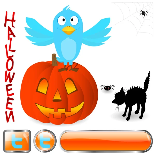 Twitter-Vogel mit Halloween-Elementen. — Stockvektor