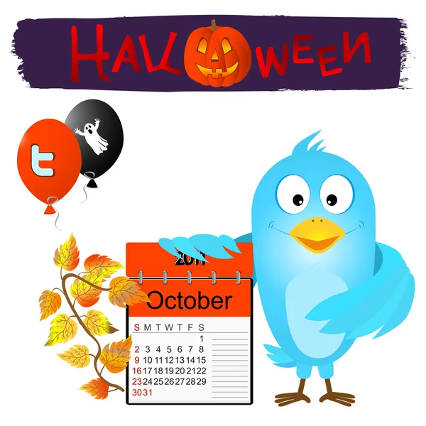 Twitter-Vogel mit Halloween-Elementen. — Stockvektor