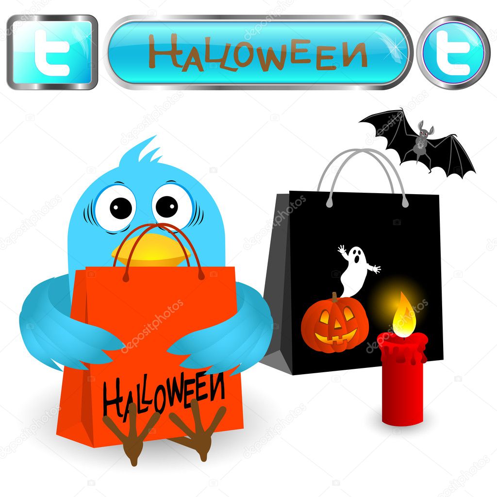 Twitter bird with halloween elements.