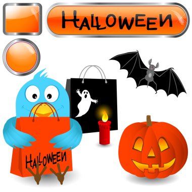 Blue bird with halloween elements. clipart