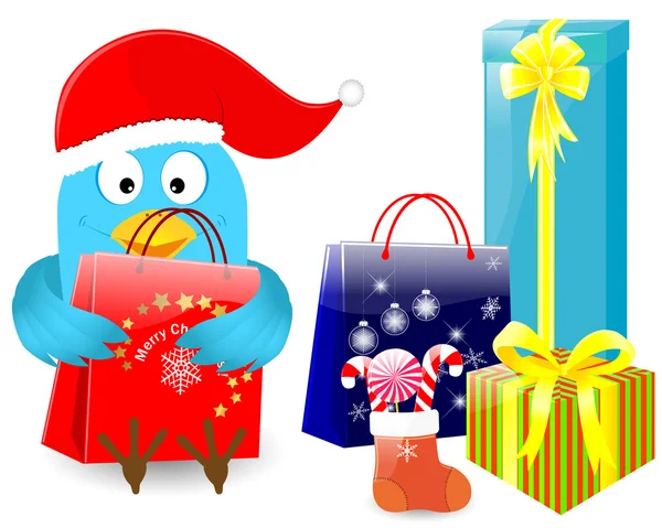 Niebieski ptak w Boże Narodzenie WPR. — Wektor stockowy