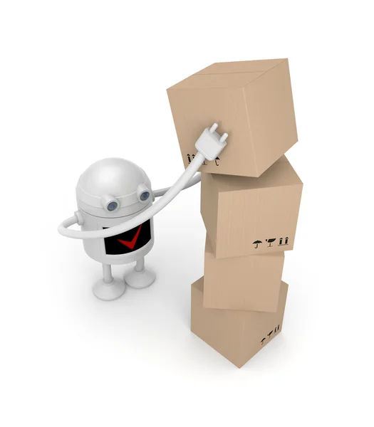 Robot con scatole di cartone — Foto Stock
