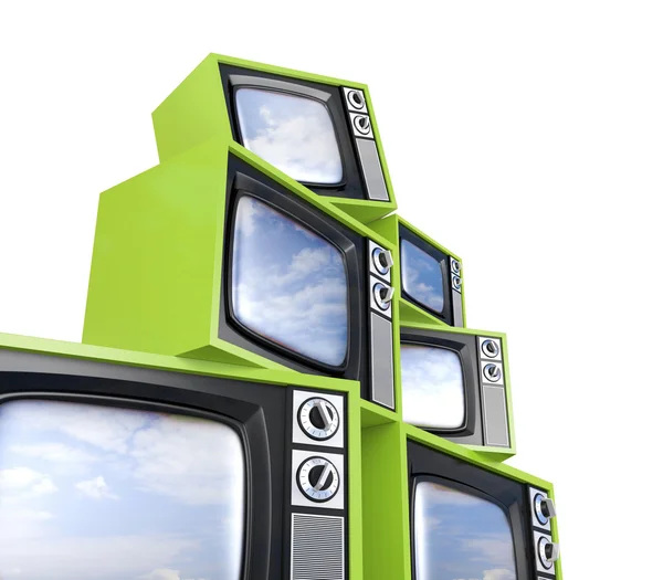 Högen av retro tv med reflekterade sky — Stockfoto