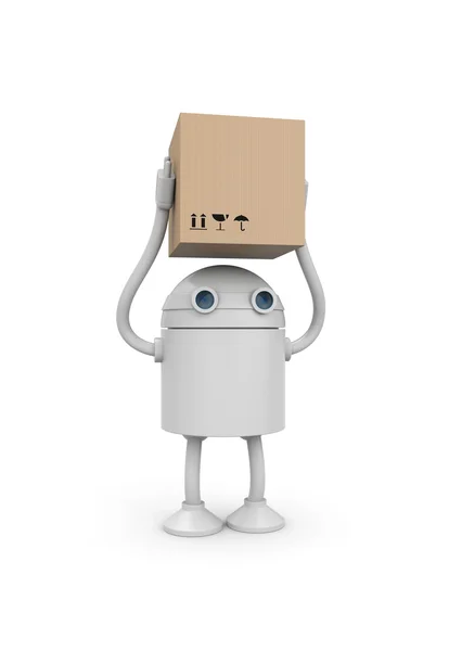 Robot with cardboard box — Stock Photo, Image