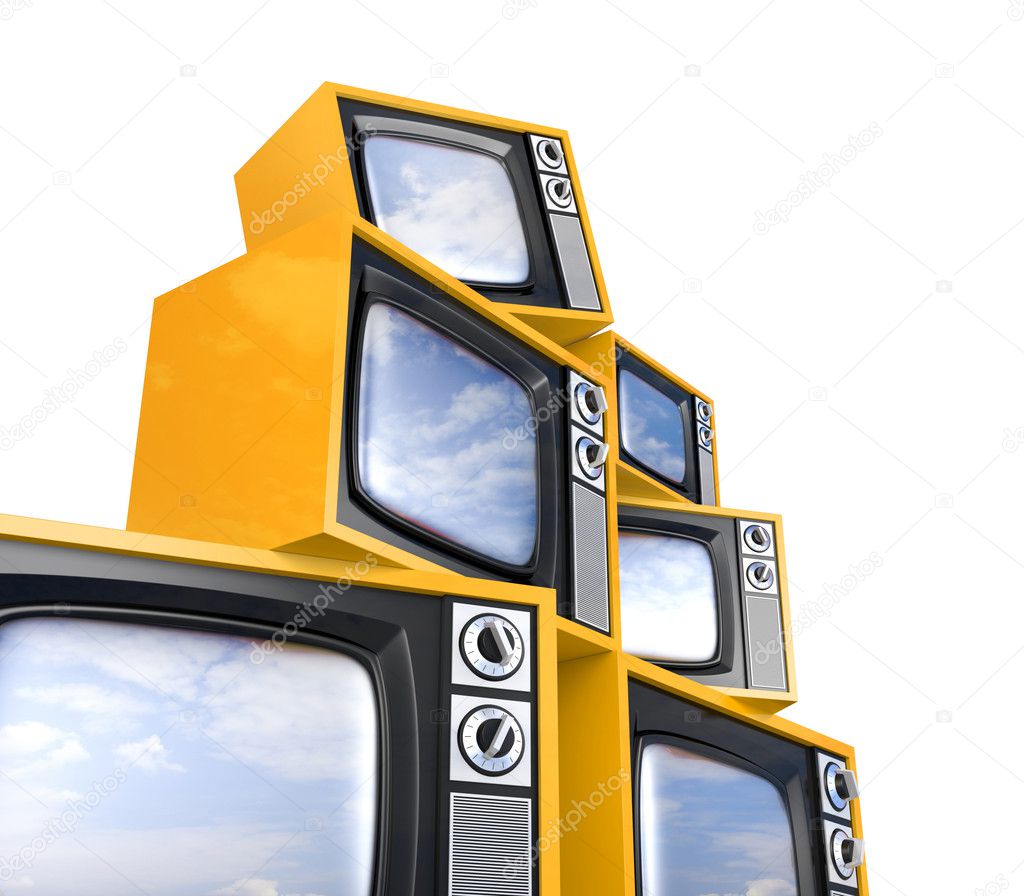 Heap of Retro TV with reflected sky