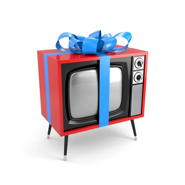 Retro TV tied with a ribbon — Stock Photo, Image