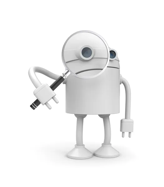 Robot with magnify glass — Stock Photo, Image