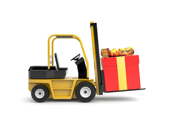 Forklift with gift box — Stock Photo, Image