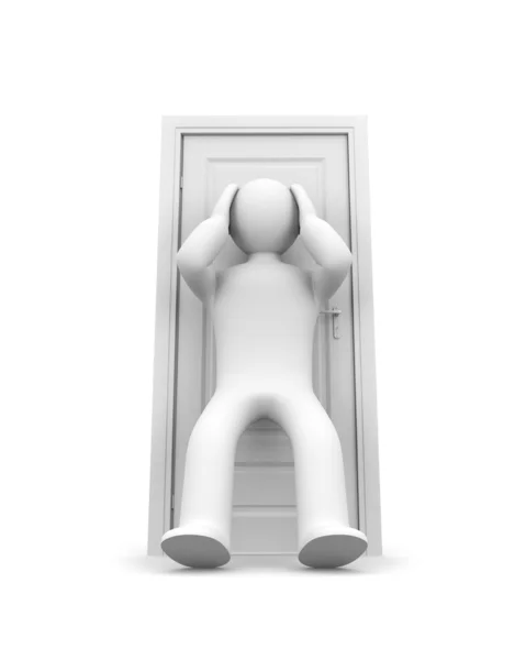 To hide from problems behind a door — Stock Photo, Image