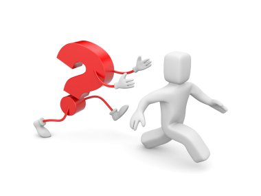 The person escapes from a question. Image contain clipping path clipart