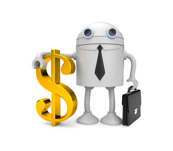 Robot businessman with gold dollar — Stock Photo, Image