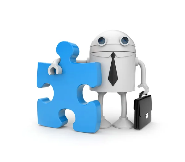 Robot businessman with puzzle — Stock Photo, Image