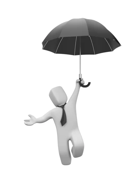 Zakenman gaat naar beneden (of hoger) op de paraplu — Stockfoto
