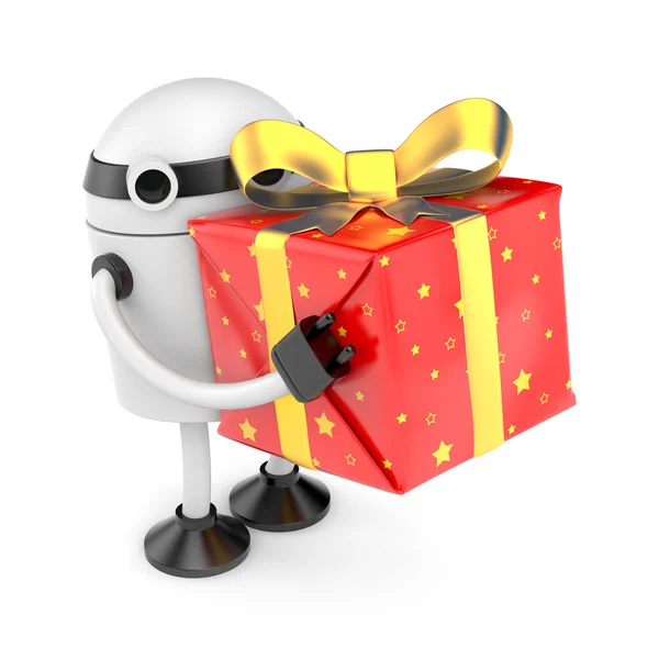 Робот з подарунковою коробкою — стокове фото