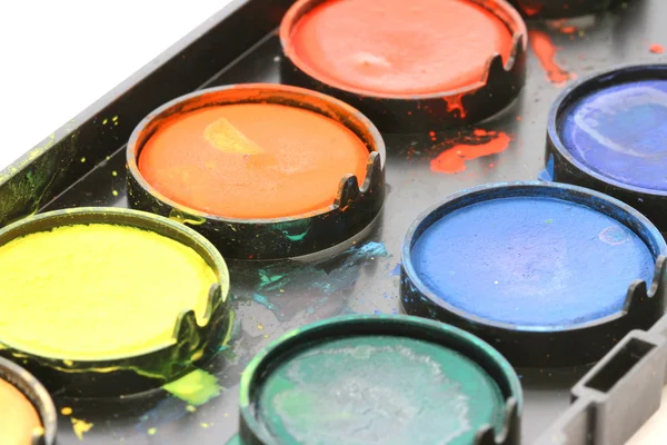 stock image Used watercolor paintbox