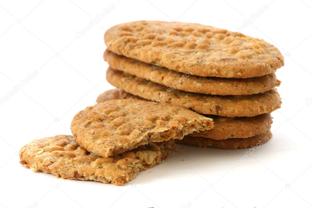 Whole grain biscuits on white background