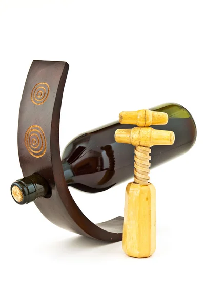 Botella de vino soporte de madera decorativo — Foto de Stock