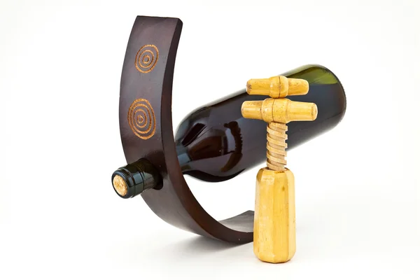 Láhev vína dekorativní dřevěný stojan — Stock fotografie