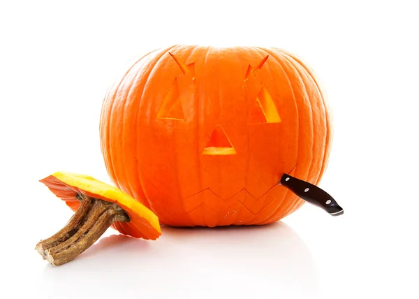 Making scary face out of pumpkin — Stock Photo, Image
