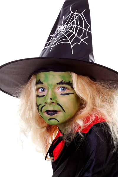 Портрет зелёной ведьмы Хэллоуина — стоковое фото