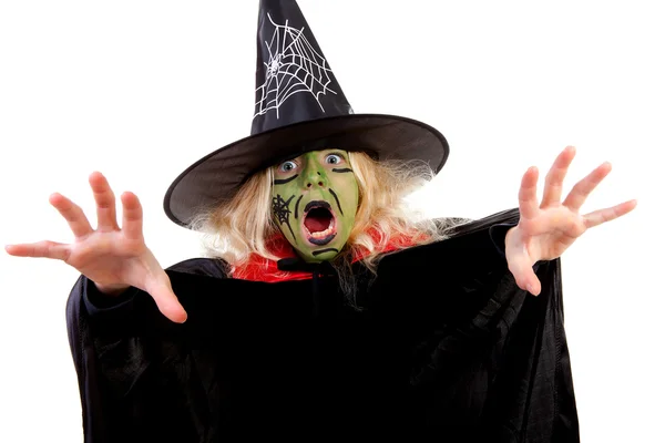 Retrato de bruxa halloween verde — Fotografia de Stock