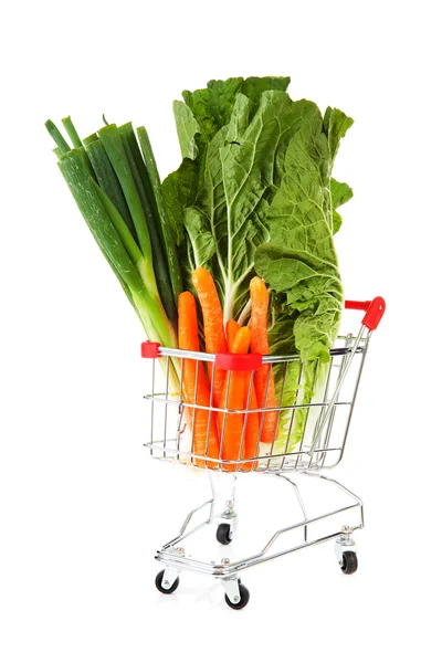 Sebzeli alışveriş arabası. — Stok fotoğraf