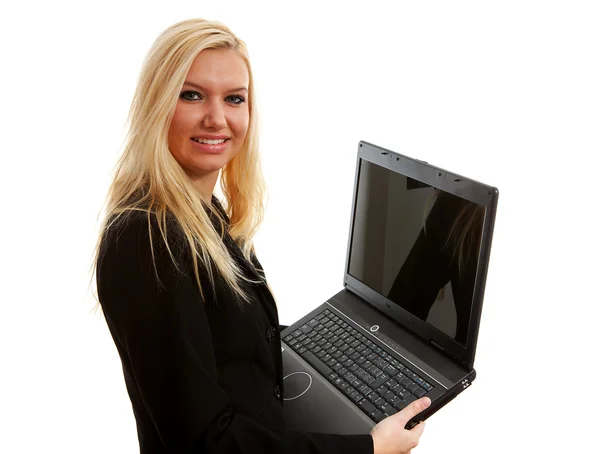 Atractiva joven mujer de negocios con portátil —  Fotos de Stock