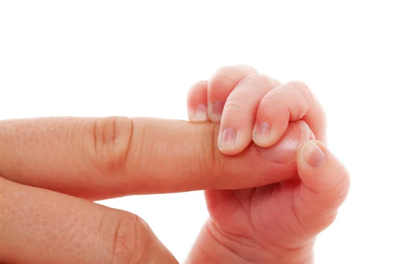 Baby houdt moeders vinger — Stockfoto