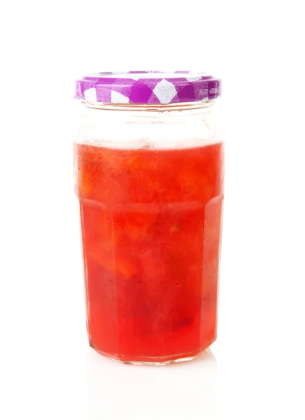Pot of plums jam over white — Stock Photo, Image