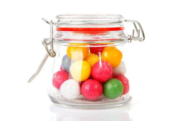 Pot with colorful gumballs — Stock Photo, Image
