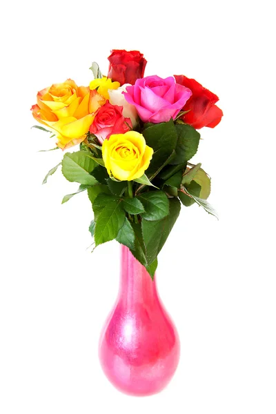Kleurrijke rozen in vaas — Stockfoto