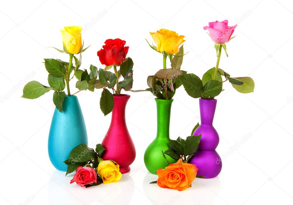 Colorful roses in vases