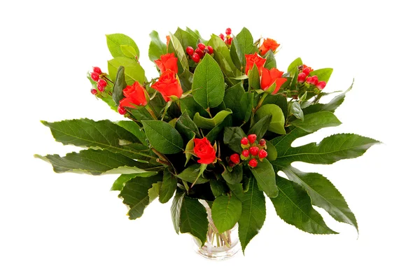 Bouquet of red flowers and leaves — Stock Photo, Image