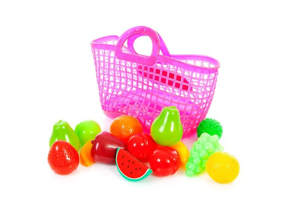 Rosa plast shoppingväska med plast livsmedelsbutiker — Stockfoto