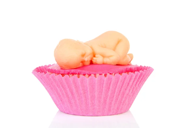 stock image Birth cupcake with marzipan baby