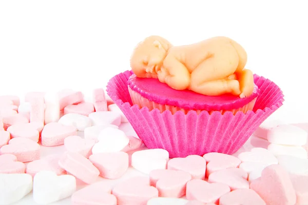 Marcipán baba születés-cupcake — Stock Fotó
