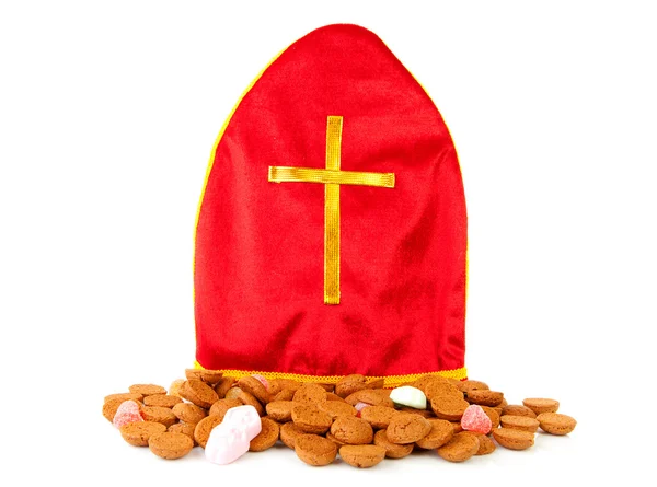 Mitre also know as mijter of Sinterklaas and pepernoten — Stock Photo, Image