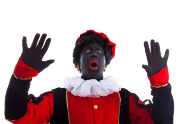 Zwarte piet ( black pete) is looking surprised clipart