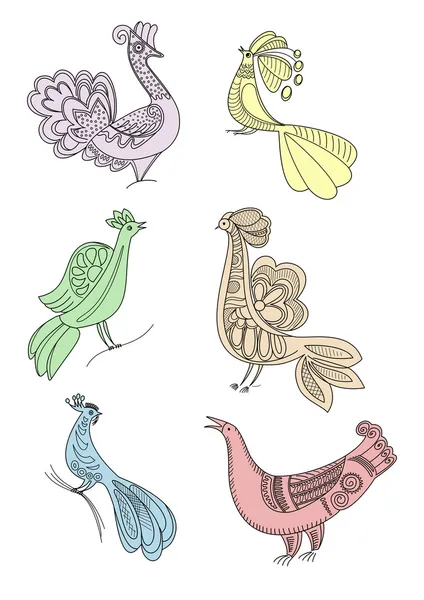 Zeichnung Handwerk Vögel Silhouetten — Stockvektor