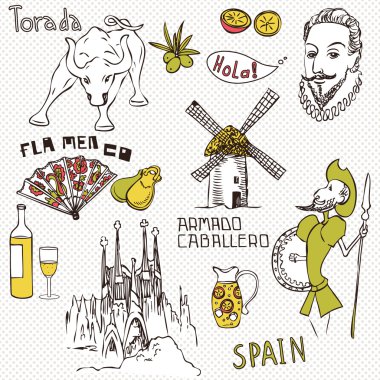 Love Spain, doodles symbols of Spain. clipart